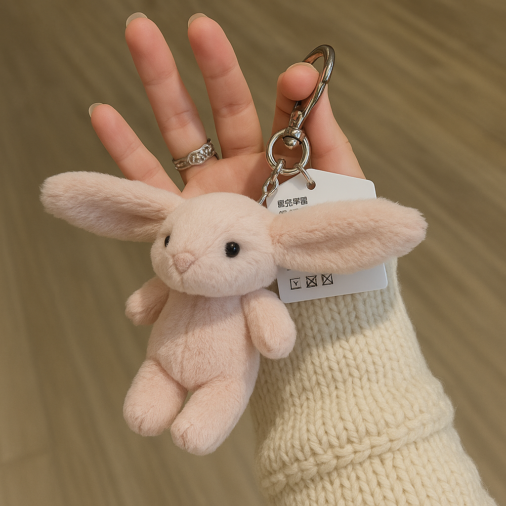 Handmade sheepskin bunny bag charm