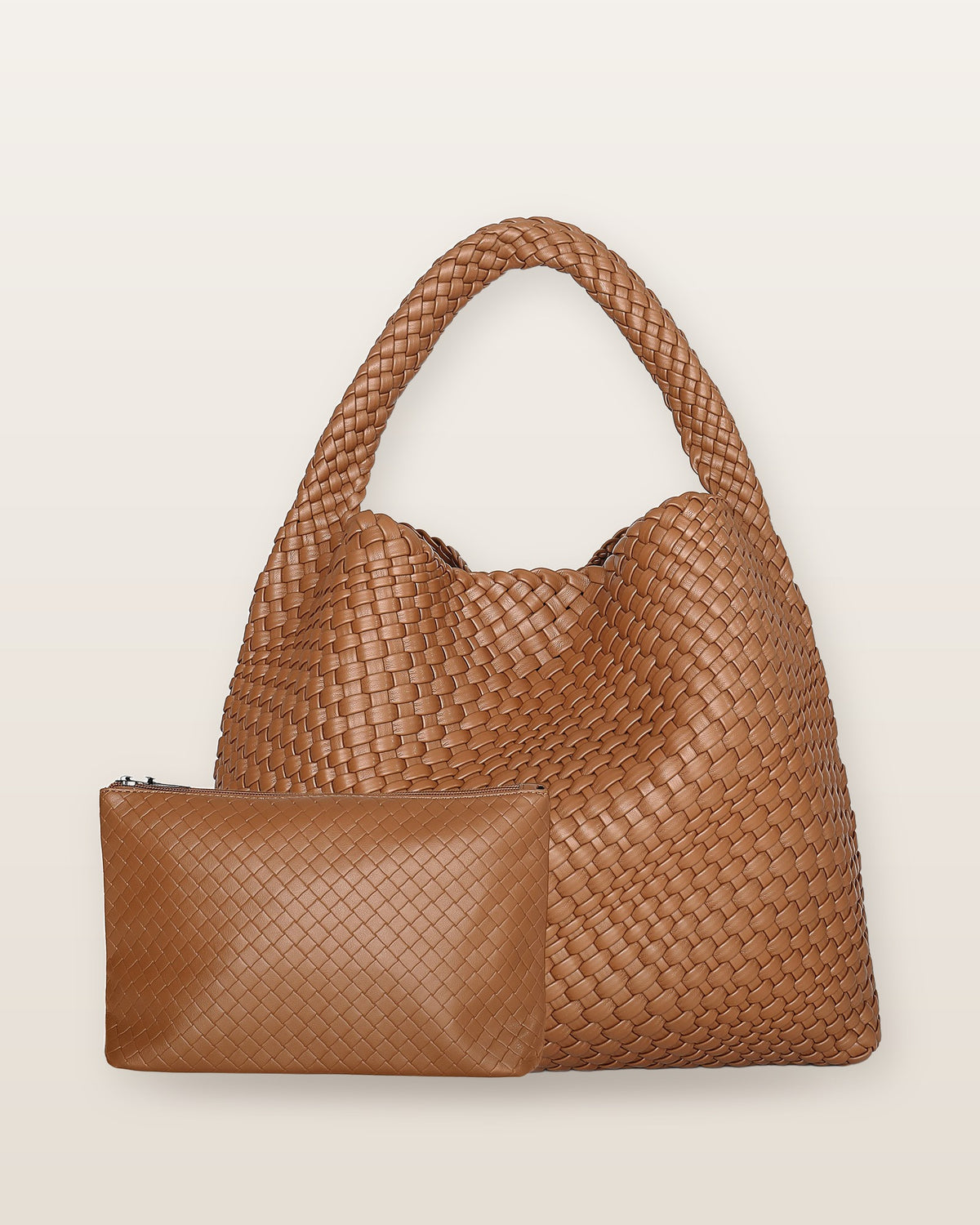 Rhea Woven Slouchy Hobo Bag - Brown