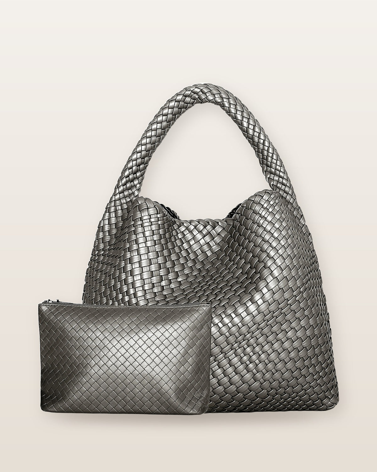 Rhea Woven Slouchy Hobo Bag - Silver