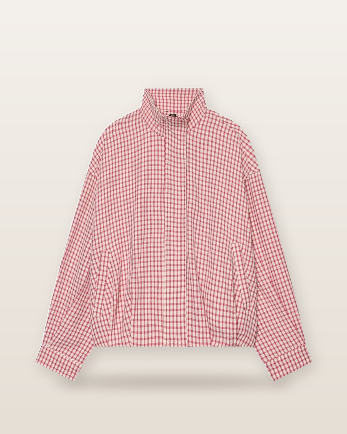 Mila Gingham Cropped Bomber Jacket - Pink Check