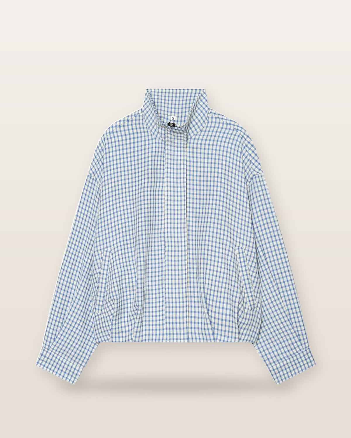 Mila Gingham Cropped Bomber Jacket - Blue Check