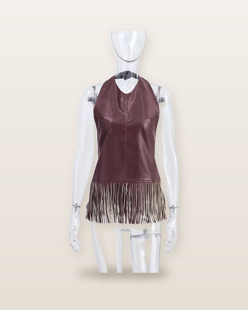 Mira Fringe Faux Leather Halter Top