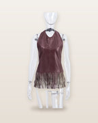 Mira Fringe Faux Leather Halter Top