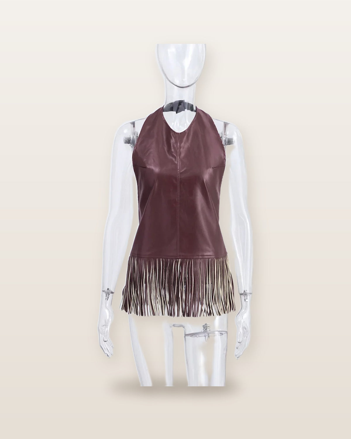 Mira Fringe Faux Leather Halter Top