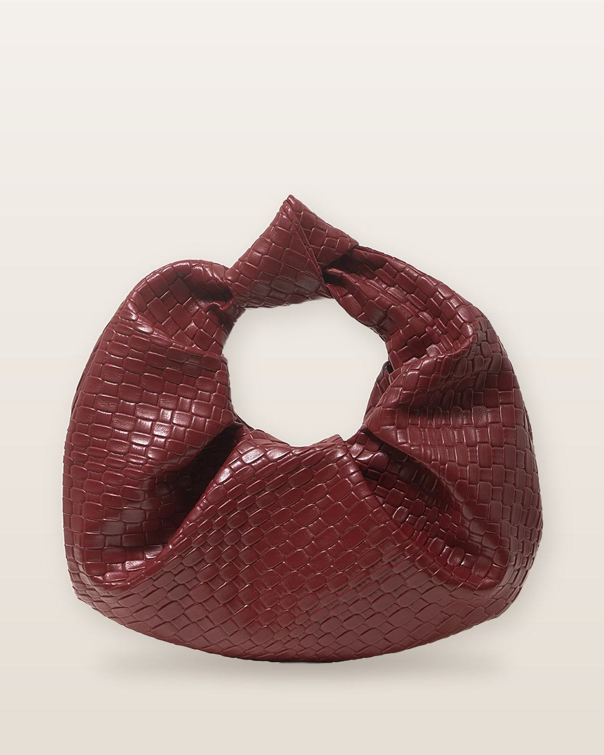 Lola Knotted Woven Crescent Bag - Burgundy