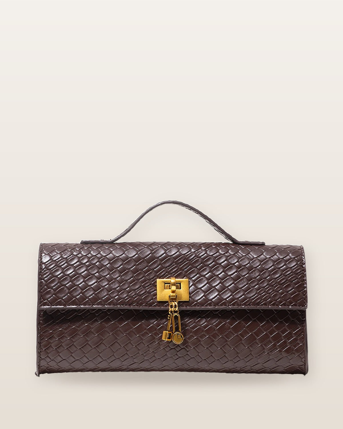 Gia Woven Top Handle Clutch Bag - Coffee