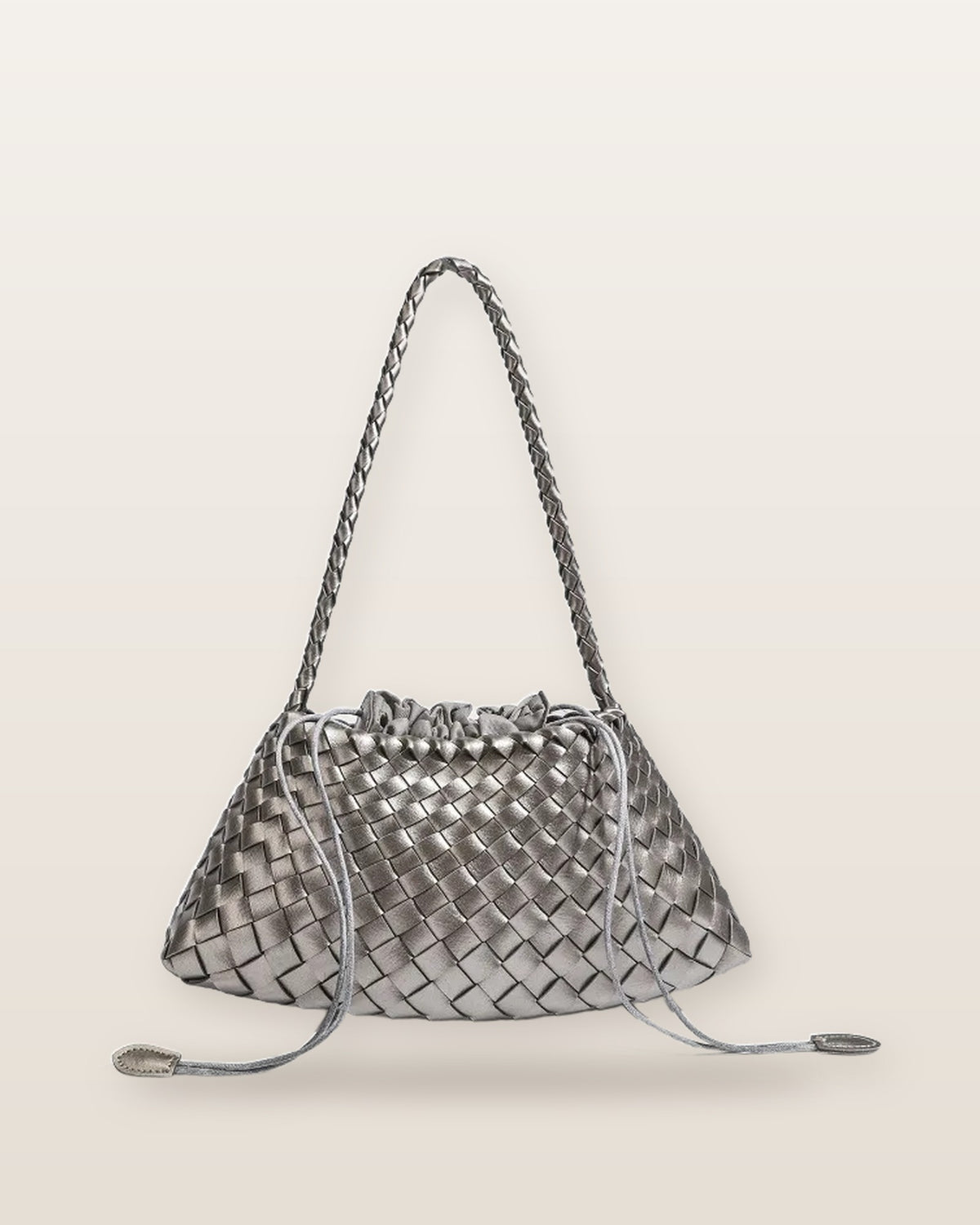 Elodie Woven Crescent Shoulder Bag - Silver