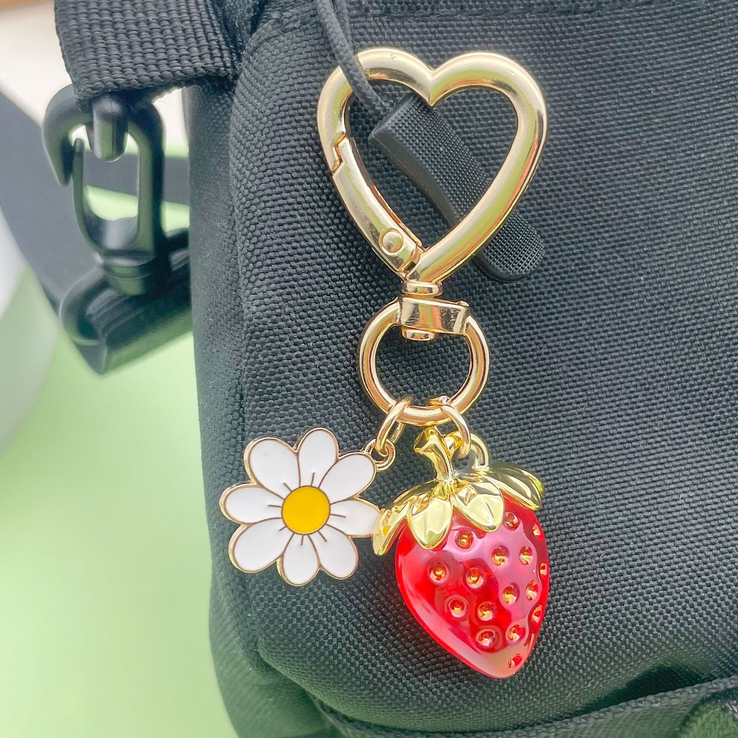 Strawberry daisy beaded charm