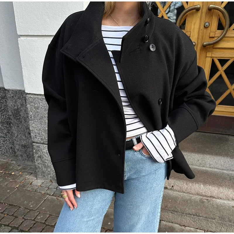 Clea Stand Collar Cropped Jacket - Black