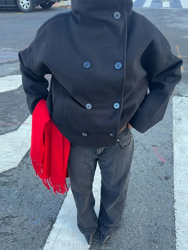 Romy Funnel Neck Double-Breasted Jacket