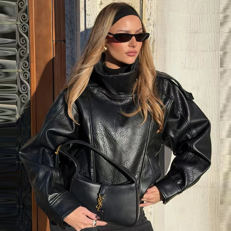 Noor Asymmetric Zip Faux Leather Jacket