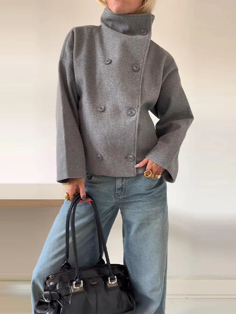 Romy Funnel Neck Double-Breasted Jacket