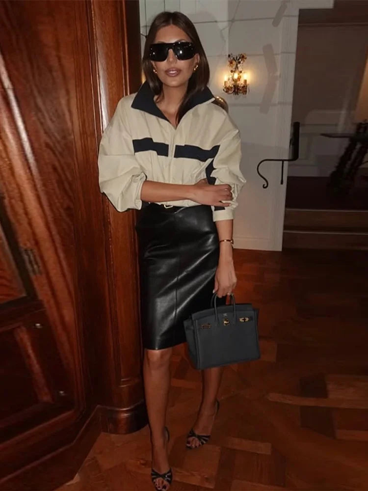 Jade Colorblock Stand Collar Bomber Jacket