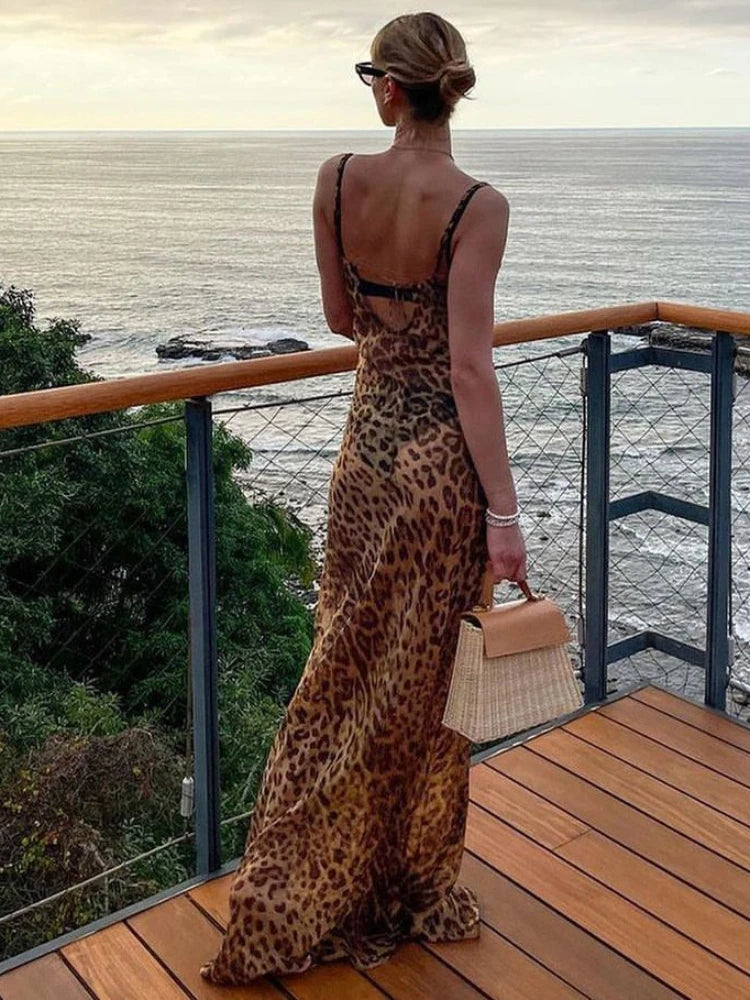 Kiara Leopard Cowl Neck Maxi Slip Dress