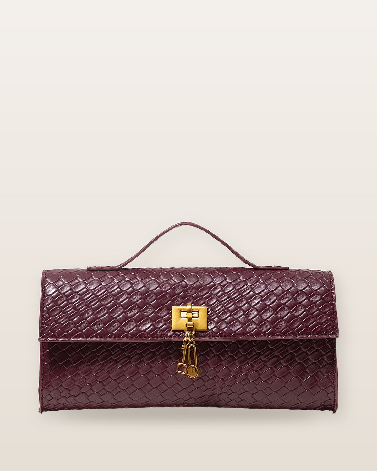 Gia Woven Top Handle Clutch Bag - Burgundy