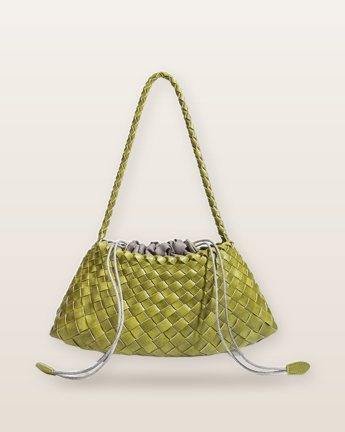 Elodie Woven Crescent Shoulder Bag - Olive Green