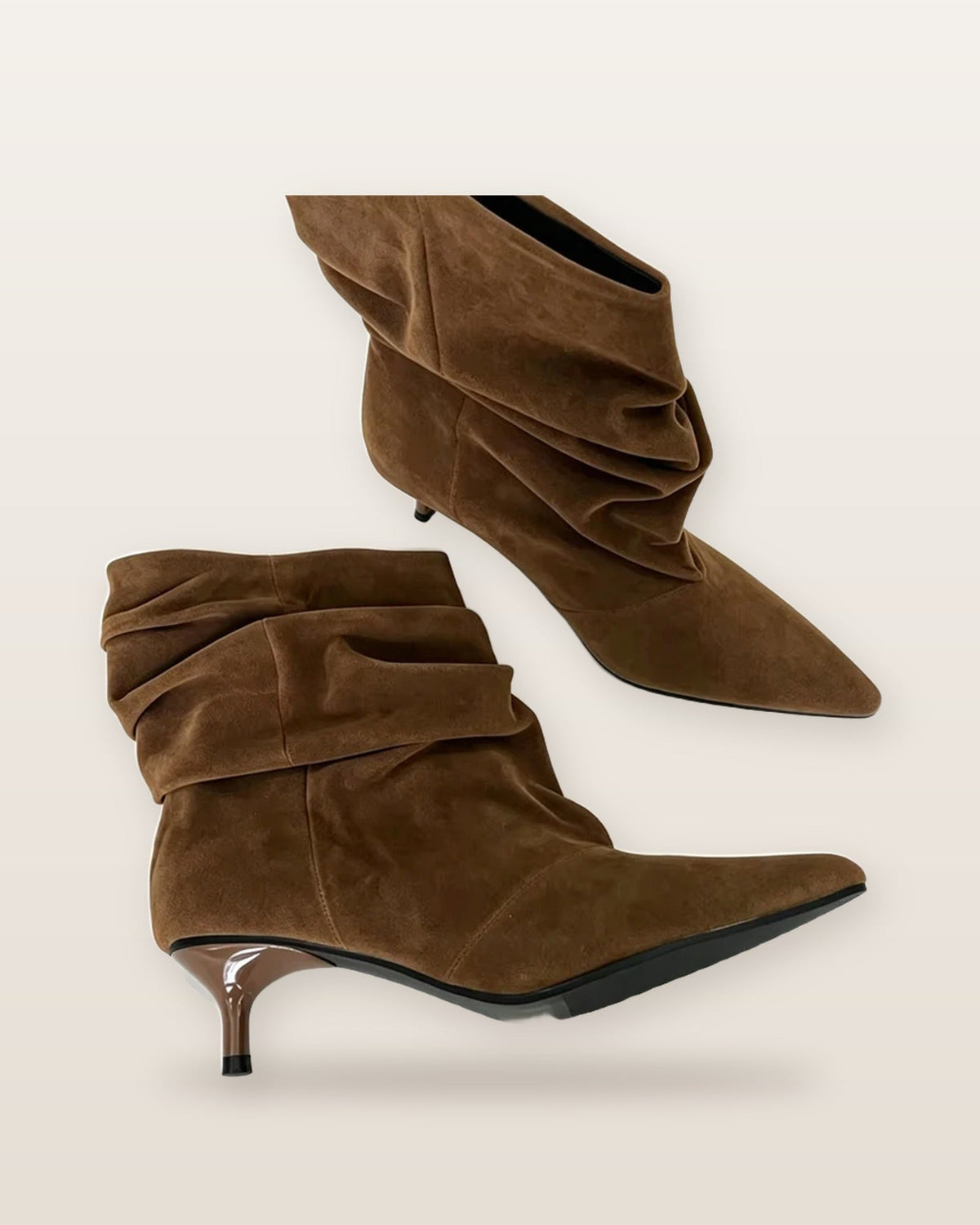 Esme Ruched Faux Suede Kitten Heel Ankle Boots - Laluva