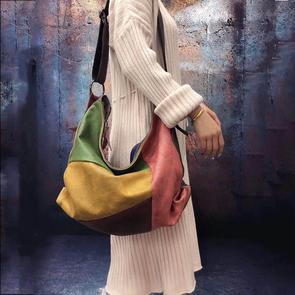 Greta Patchwork Leather Hobo Bag - Laluva