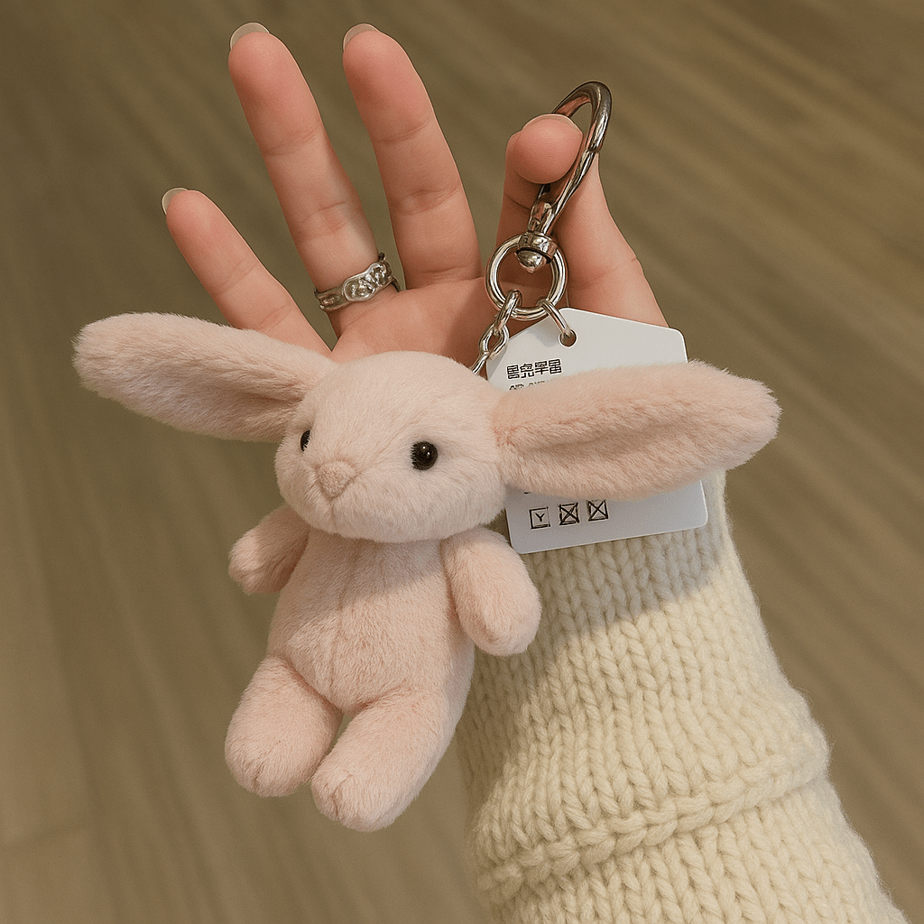 Handmade sheepskin bunny bag charm - Laluva