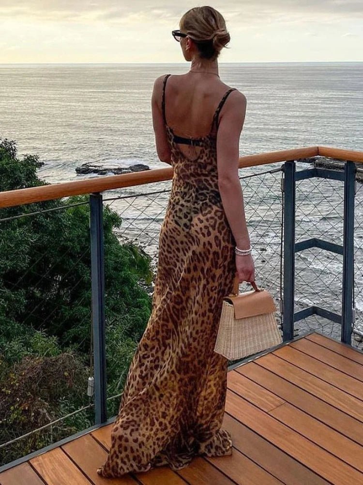 Kiara Leopard Cowl Neck Maxi Slip Dress - Laluva