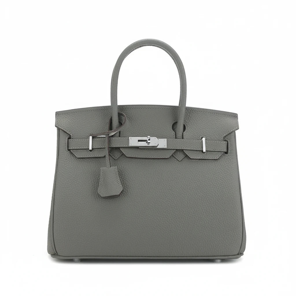 LALUVA Warkin Bags Genuine Leather Silver Hardware Iron Grey