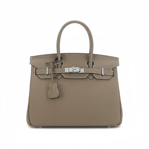 LALUVA Warkin Bags Genuine Leather Silver Hardware Khaki - White Wire