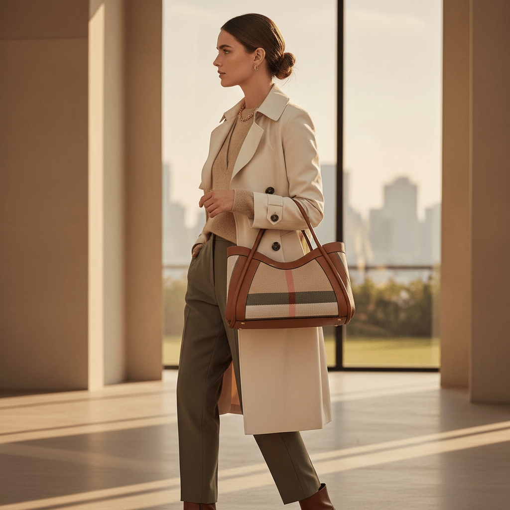 Livina Checkered Canvas Leather Tote Bag - Laluva