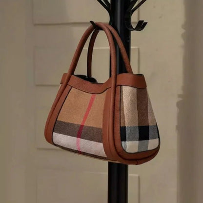 Livina Checkered Canvas Leather Tote Bag - Laluva