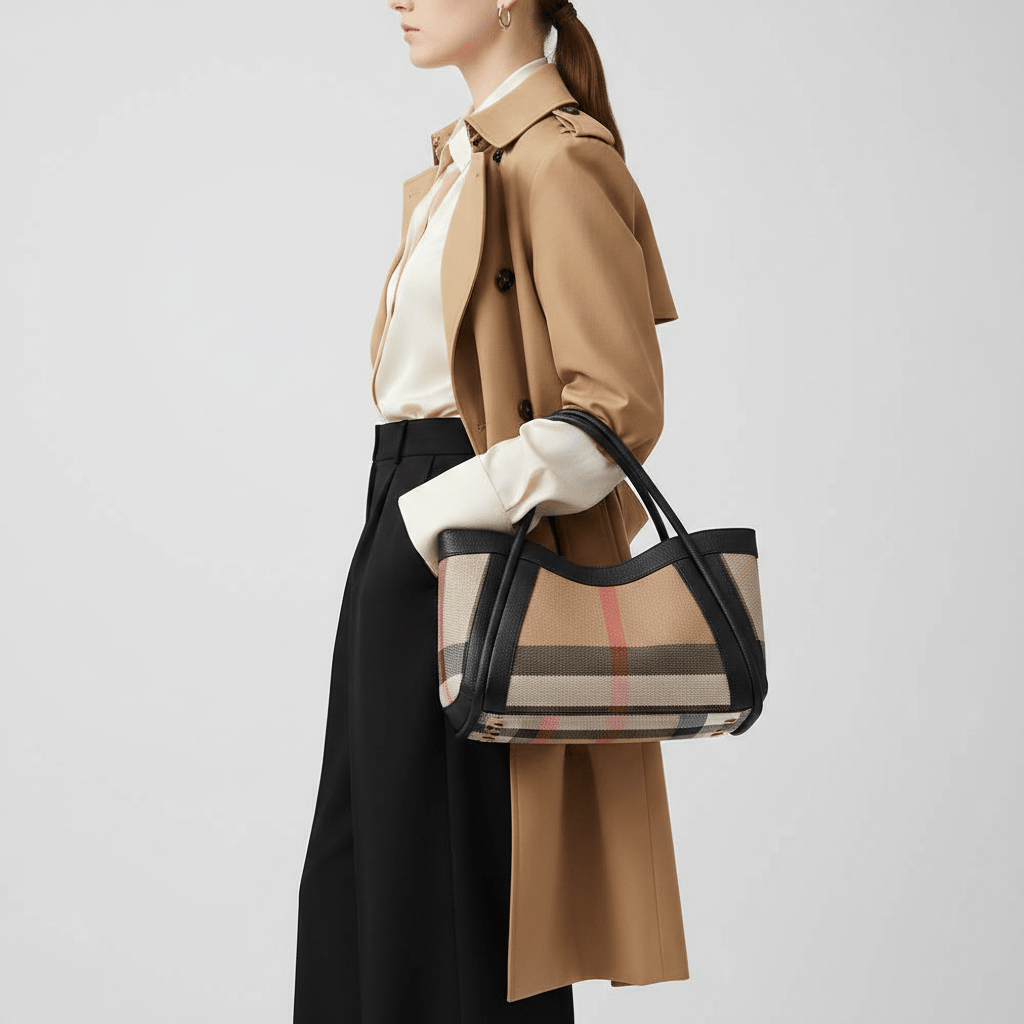 Livina Checkered Canvas Leather Tote Bag - Laluva