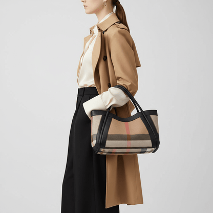 Livina Checkered Canvas Leather Tote Bag - Laluva