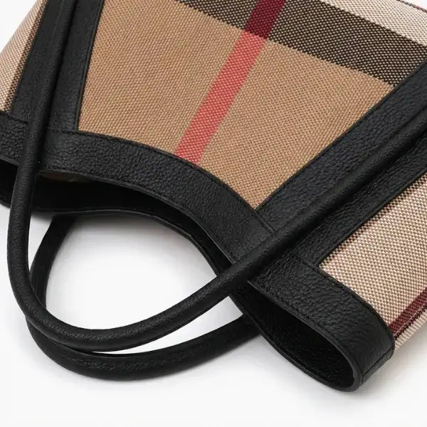 Livina Checkered Canvas Leather Tote Bag - Laluva