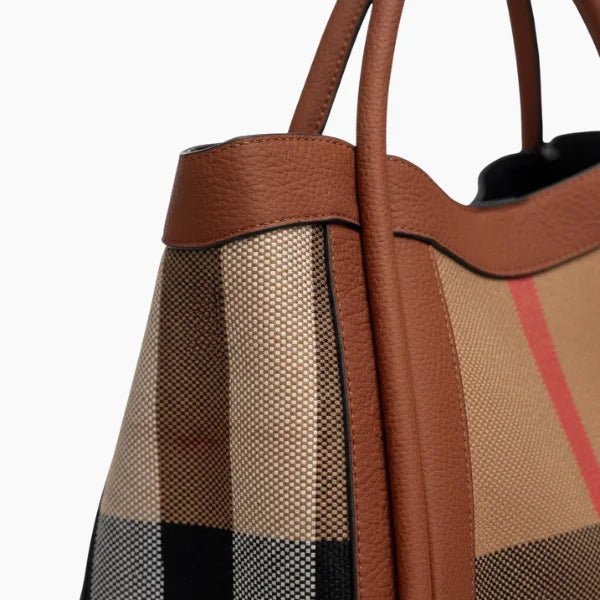Livina Checkered Canvas Leather Tote Bag - Laluva