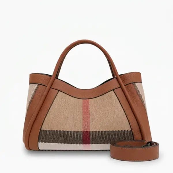 Livina Checkered Canvas Leather Tote Bag - Laluva