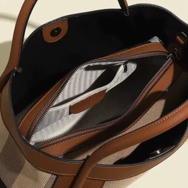 Livina Checkered Canvas Leather Tote Bag - Laluva