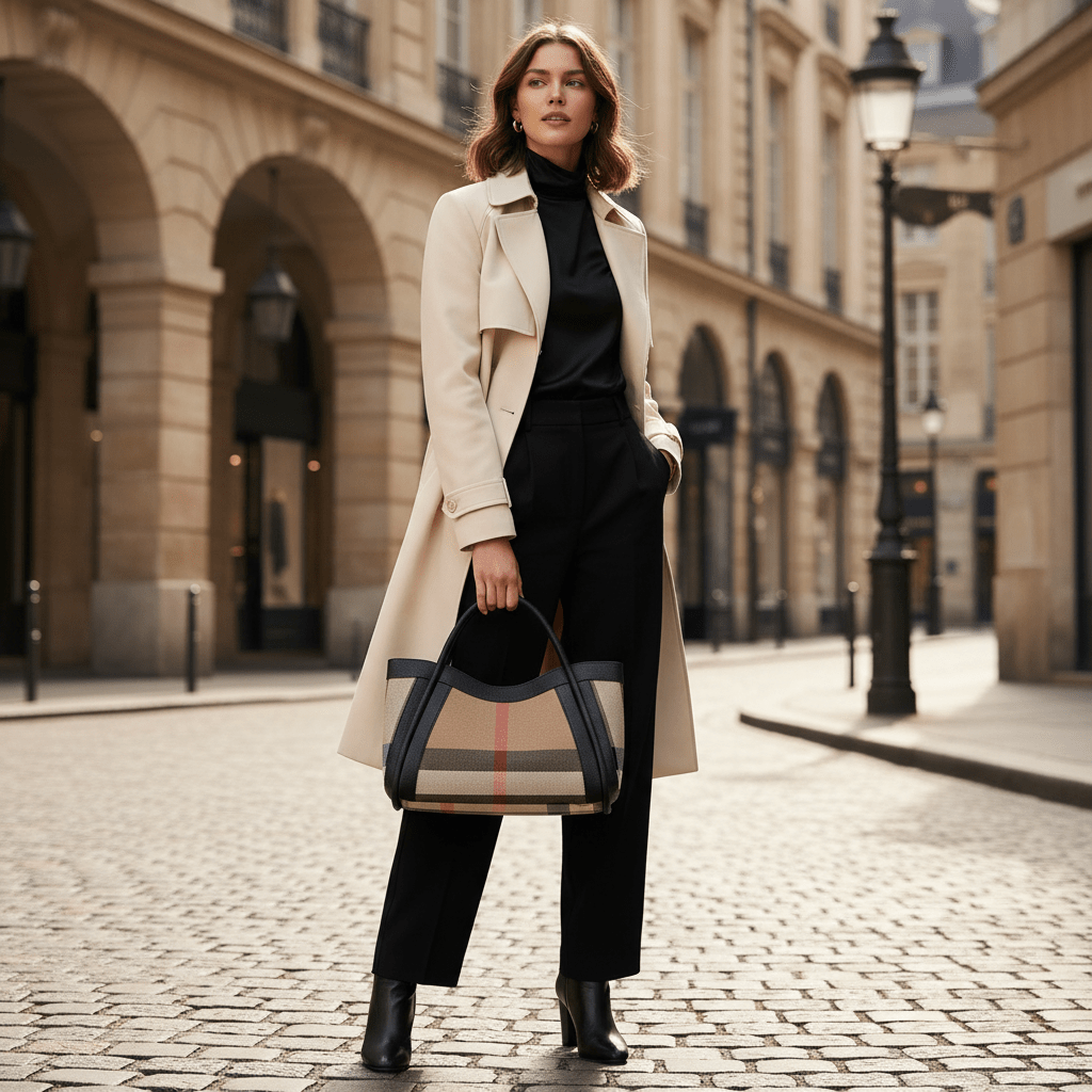 Livina Checkered Canvas Leather Tote Bag - Laluva