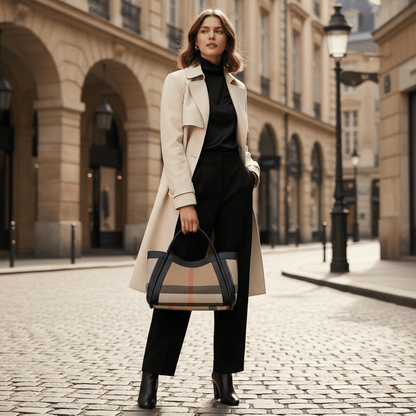 Livina Checkered Canvas Leather Tote Bag - Laluva
