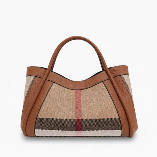Livina Checkered Canvas Leather Tote Bag - Laluva