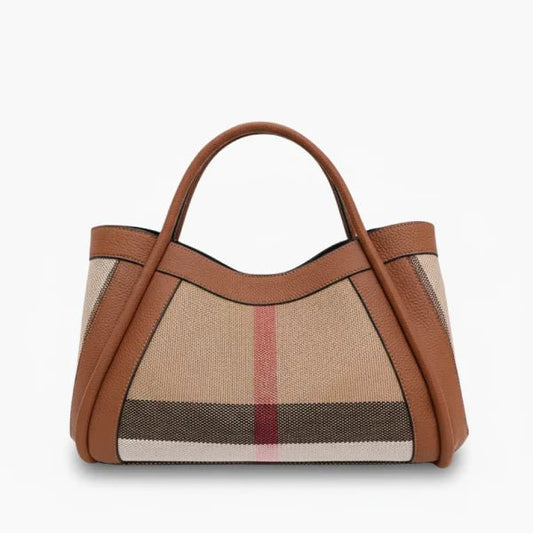 Livina Checkered Canvas Leather Tote Bag - Laluva