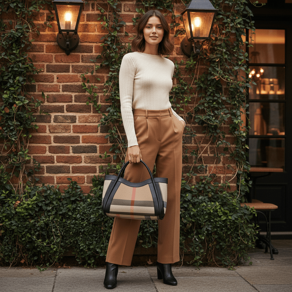 Livina Checkered Canvas Leather Tote Bag - Laluva