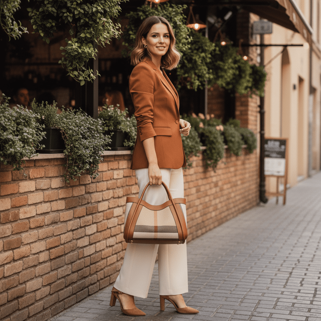 Livina Checkered Canvas Leather Tote Bag - Laluva