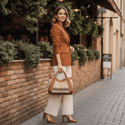 Livina Checkered Canvas Leather Tote Bag - Laluva