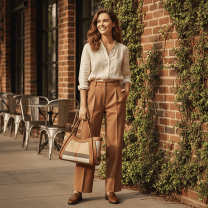 Livina Checkered Canvas Leather Tote Bag - Laluva