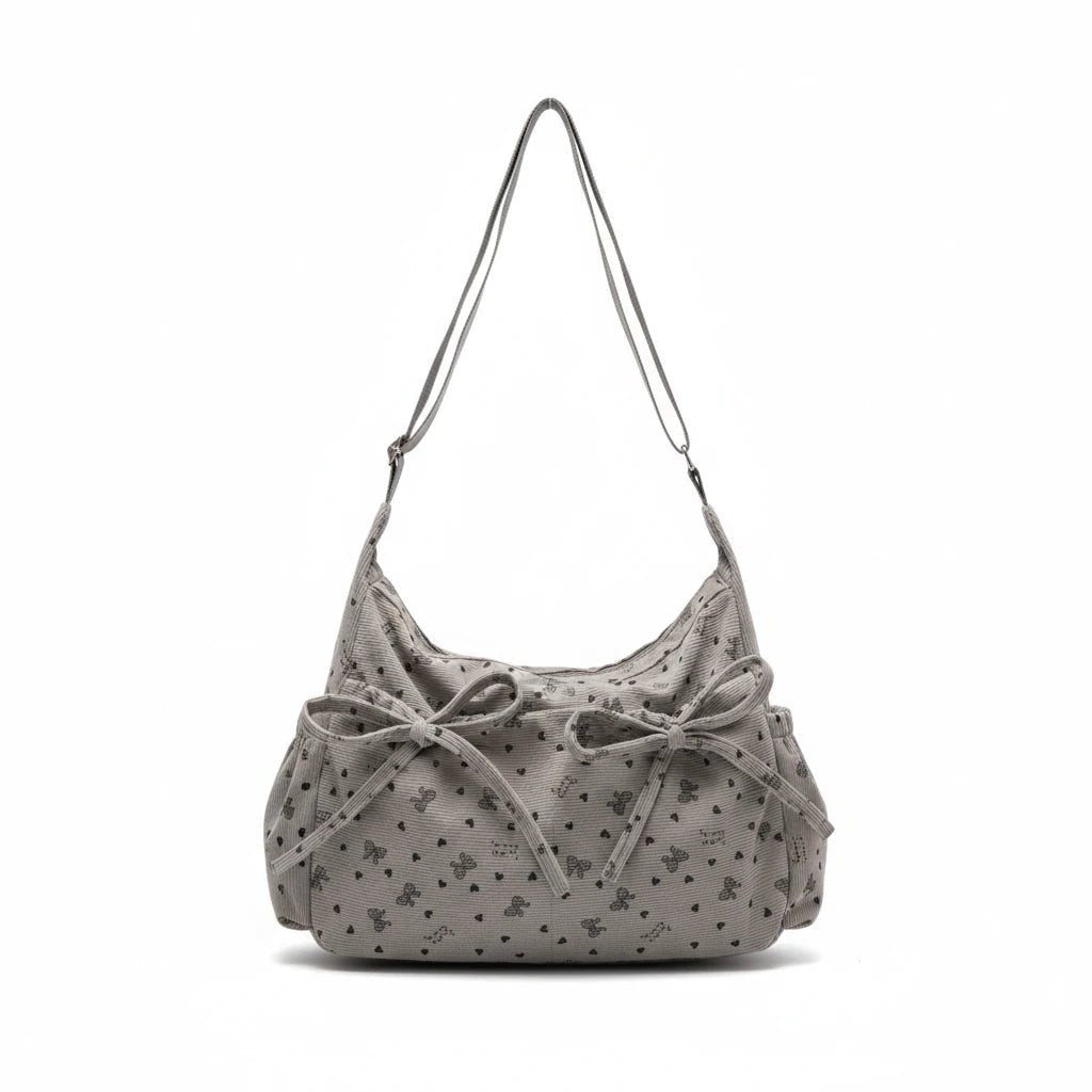 Stella Crossbody Bag Corduroy Bow Grey - Laluva