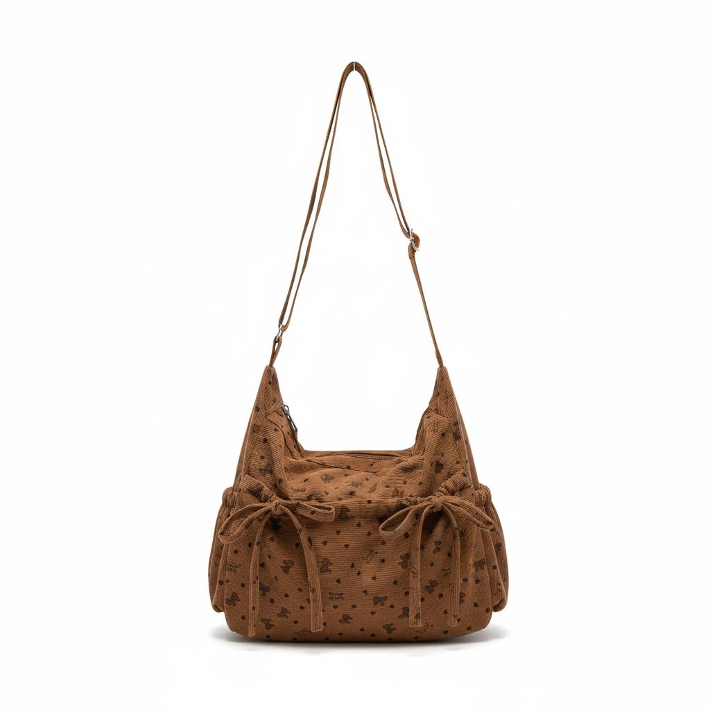 Stella Crossbody Bag Corduroy Bow Brown - Laluva