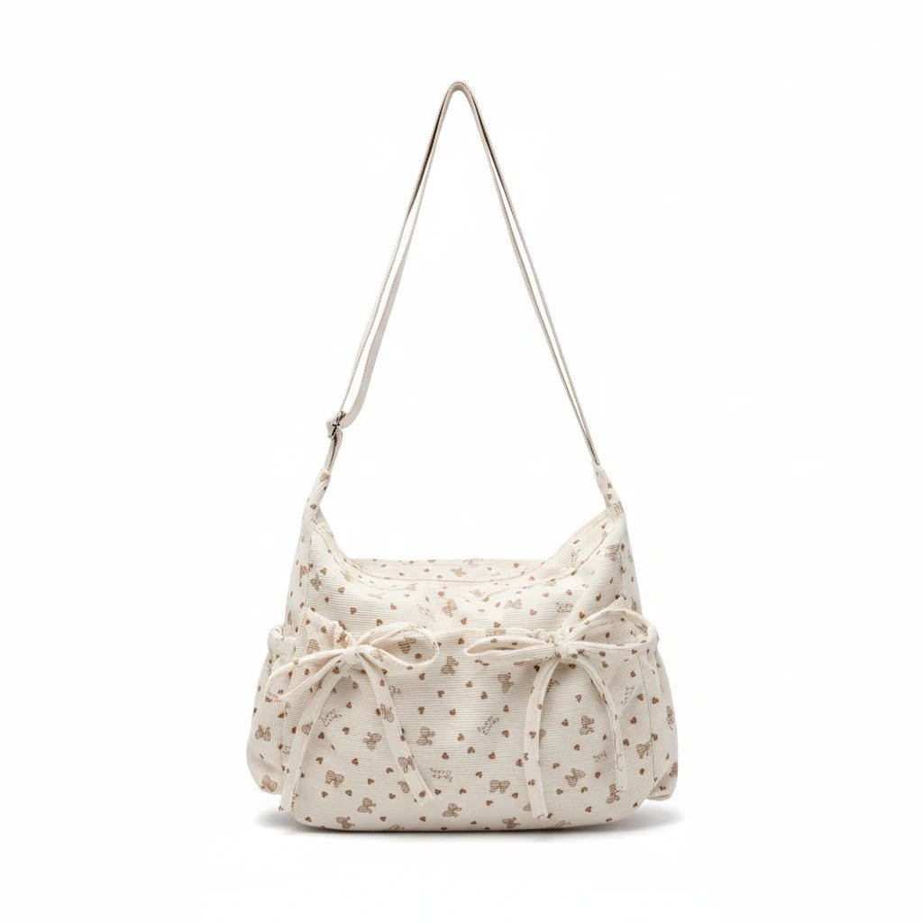 Stella Crossbody Bag Corduroy Bow White - Laluva